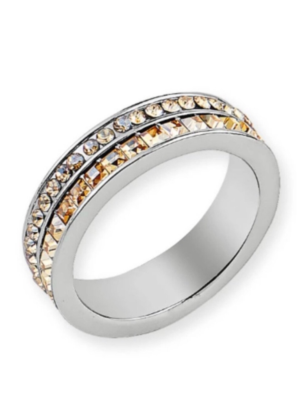 Park Lane Bubbly Ring Silver Band Ring with Champagne Crystals